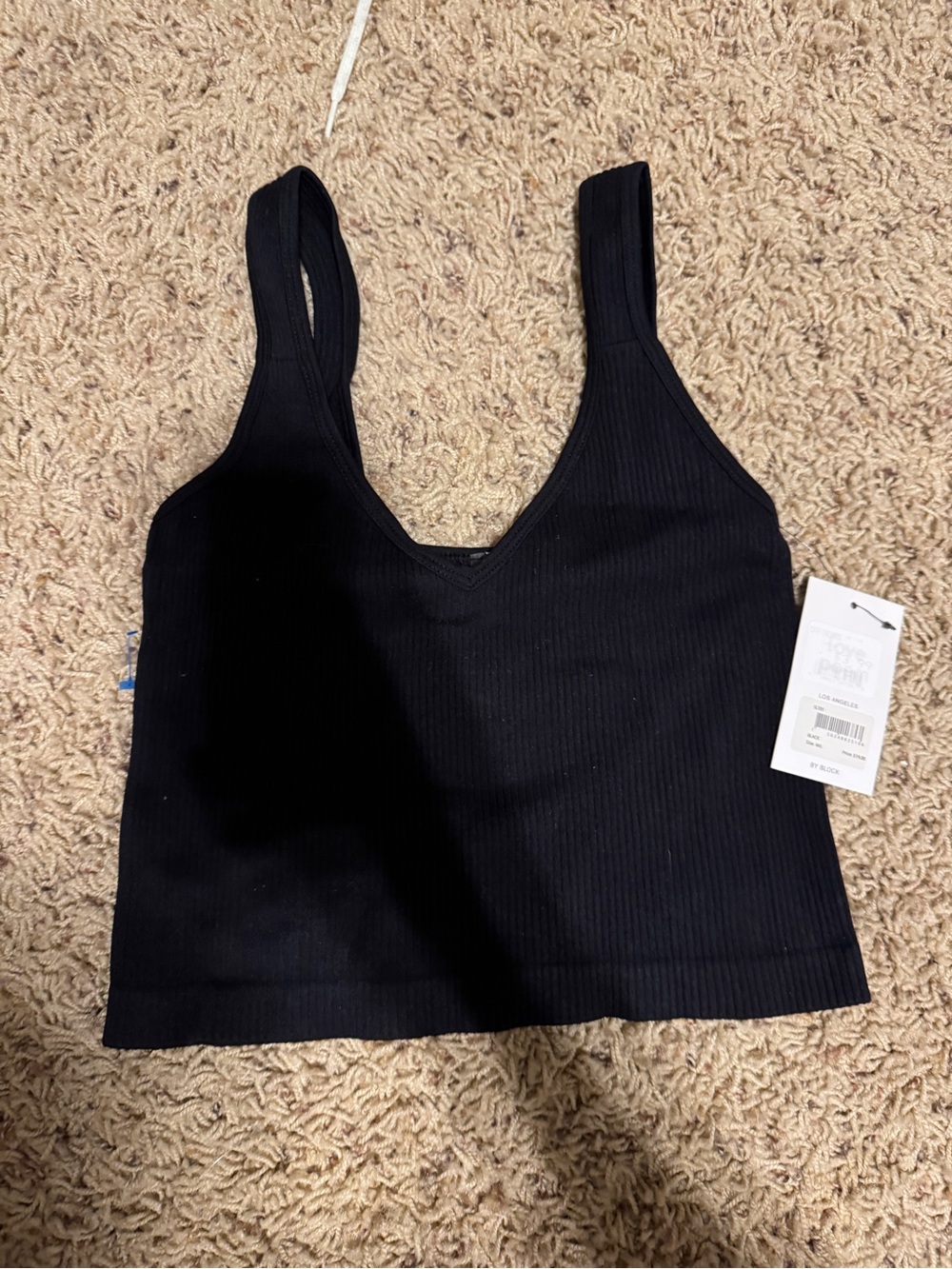 Classic Ribbed Black Crop Top - Sleeveless V-Neck